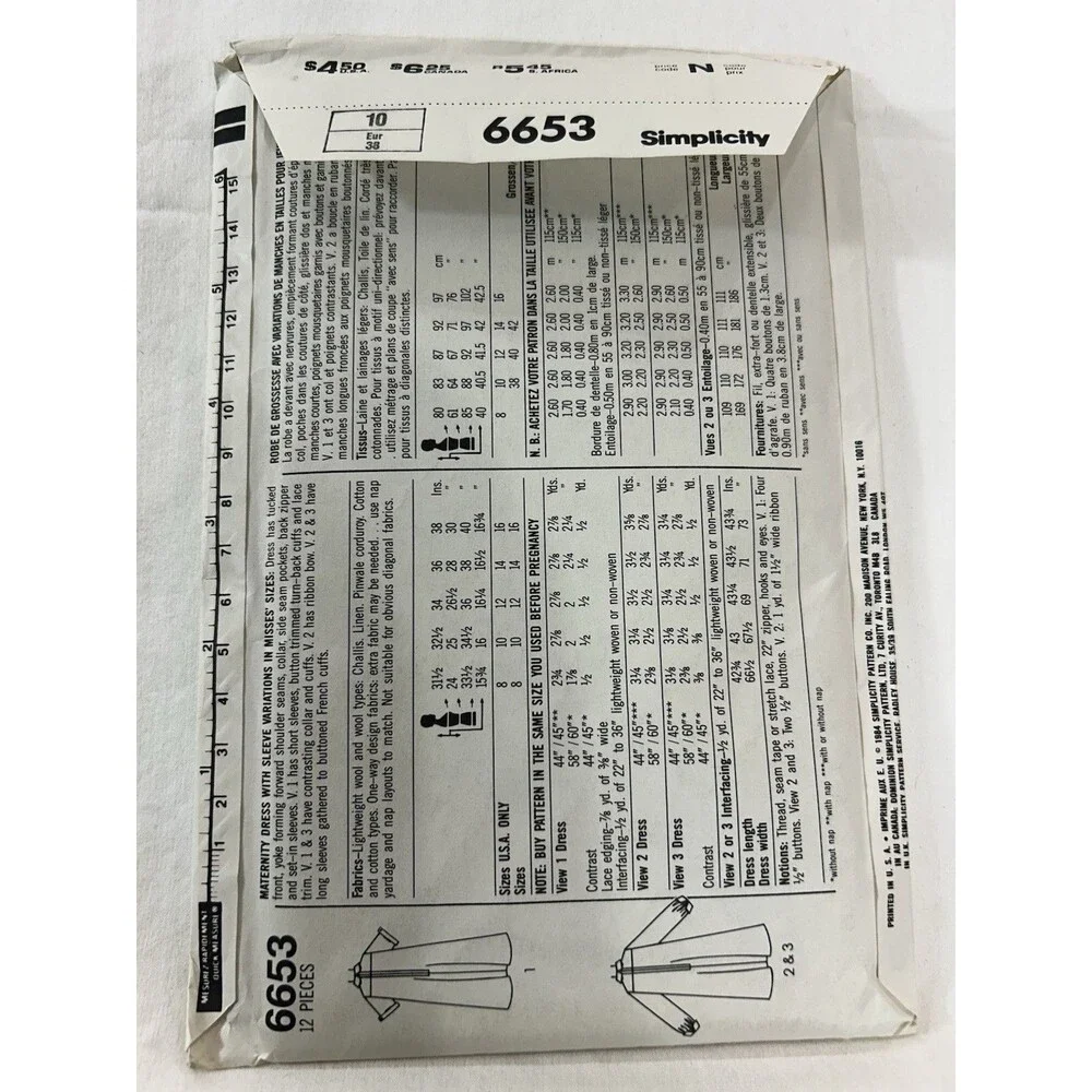Vintage 1980s Simplicity 6653 Maternity Tucked Front Dress Sewing Pattern 10 FF